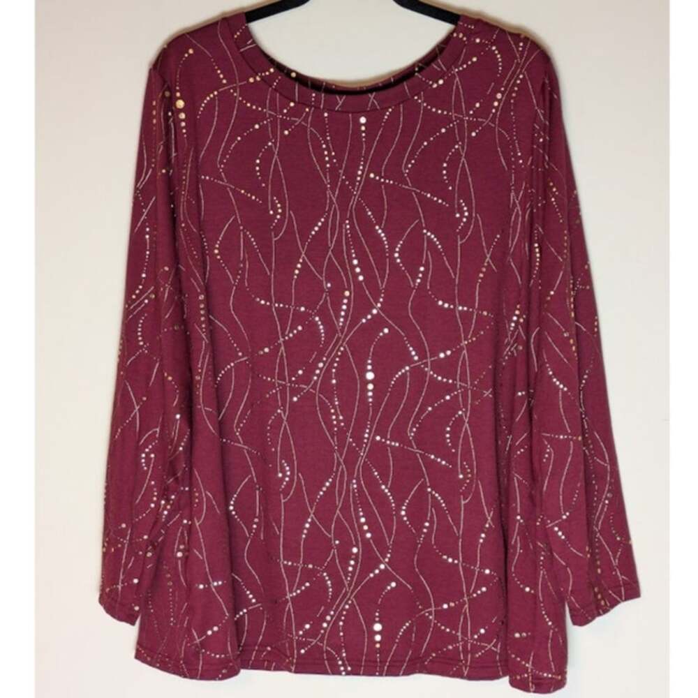 Bloomchic Womens 14/16 Burgundy Textured Gold Dot Flowy Abstract Artsy Tunic New